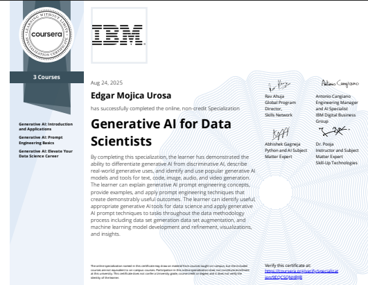 Certificate for Generative AI for Data Scientists Specialization